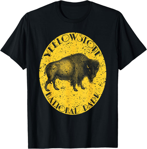 Yellowstone National Park Buffalo Retro Distressed Yellowstone National Park Buffalo Vintage Distressed T-Shirt - Black