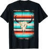Funny Serape Cow BOHO designs Funny Serape Cow BOHO print Flower Rustic Turquoise T-Shirt - Black