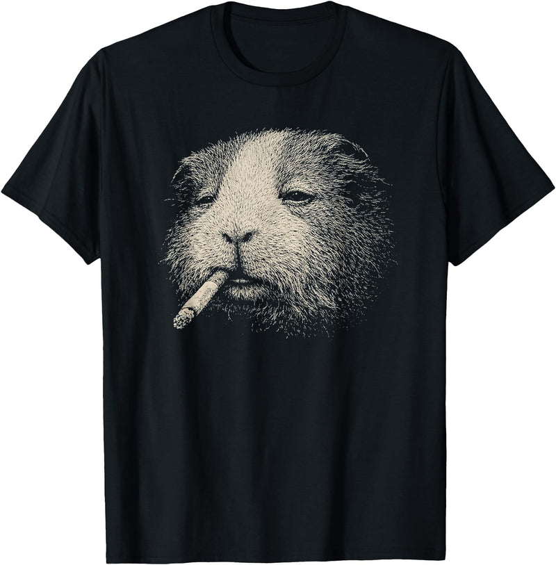 Pet Vintage Sarcastic Animal Dark Humor Meme Funny Guinea Pig Smoking Cigarette No Patience Attitude T-Shirt - Black