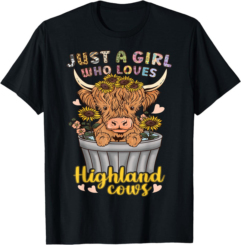 Highland Cow Lover Co. Highland Cow Scottish Just a Girl Who Loves Highland Cows T-Shirt - Black