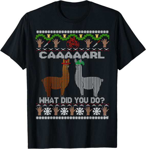 llama shirt collection by Jean Olivier funny llama with hats Christmas look carl what did you do T-Shirt - Black
