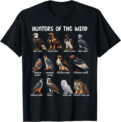 Bird Lover Hunters of the Wind Birds of Prey Falcon Owl Birding Raptors T-Shirt