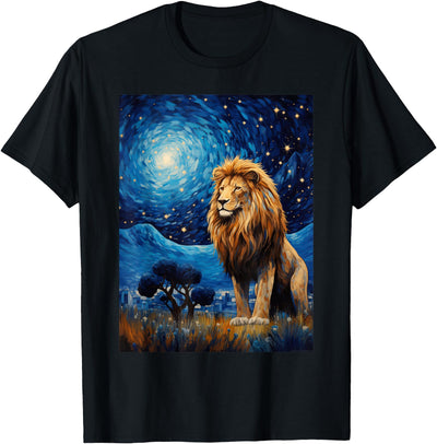 Lion Starry Night Van Gogh Style Graphic T-Shirt