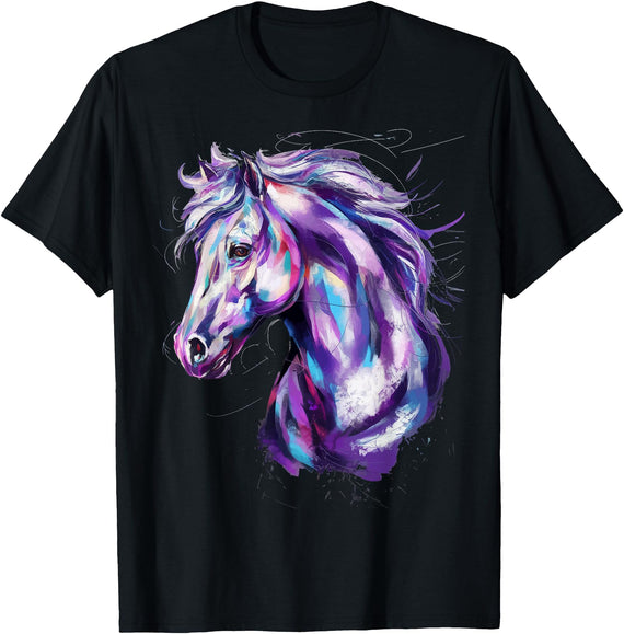 Horse Colorful Equestrian Riding Horse Rider Colorful Horse T-Shirt - Black