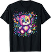 Vibrant Colorful Teddy Bear Illustration Rainbow Splash Teddy Bear T-Shirt - Black