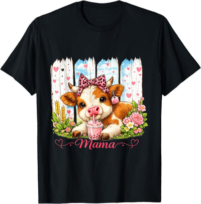 Mom Grandma Farm Animal Scottish Highland Cow Mom Happy T-Shirt