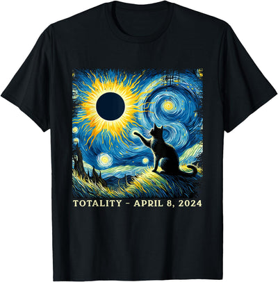 Solar Eclipse 2024 Cat Viewing Outfit Merchandise Totality April 8 2024 Cat Graphic Art Print Solar Eclipse T-Shirt