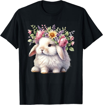 Fluffy Bunny in Floral Flower Crown T-Shirt