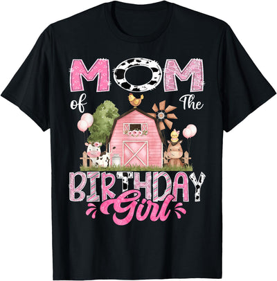 Mom of the Birthday Girl 1st Birthday Pink Cow Farm T-Shirt