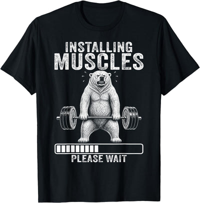 Installing Muscles Please Wait Polar Bear Gym T-Shirt