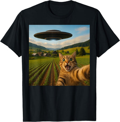 Cat Selfie With Alien UFO Tee Funny Cat Selfie with Alien UFO for Men Women Kid T-Shirt