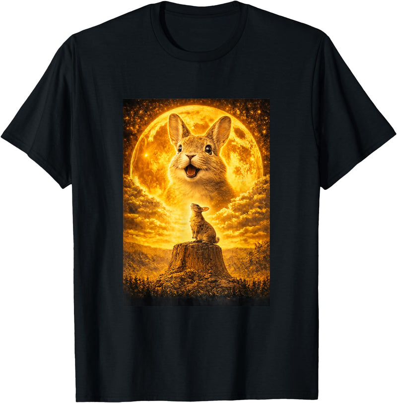 Rabbit Howling to the Moon Vintage Funny Bunny Graphic T-Shirt in Black