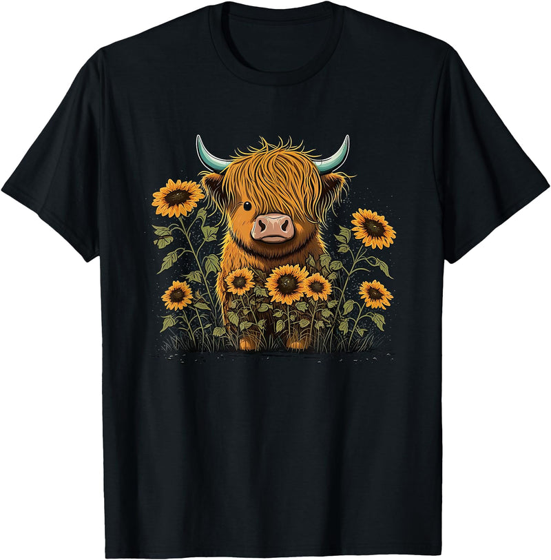 Scottish Highland Cow Cute Highland cattle Cow Funny Highland Cow T-Shirt - Black