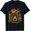 Wowsome! Bear Shirt Nature Floral Grizzly Bear Face Animal Bear Lover T-Shirt - Black