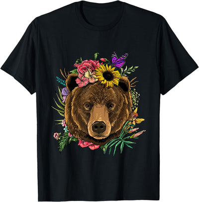 Bear Nature Floral Grizzly Bear Face Animal Bear Lover T-Shirt