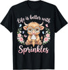 Funny Highland Cow And Summer Ice Cream Tee Life is Better with Sprinkles Highland Cow Ice Cream Summer T-Shirt - Black