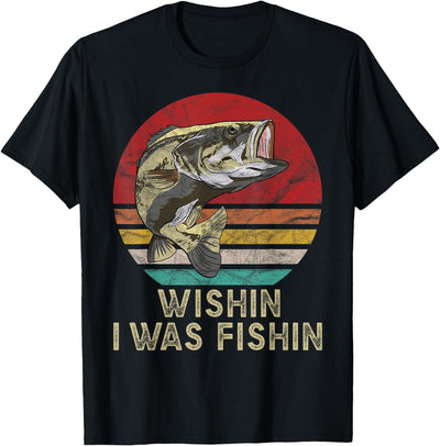 Wishing I Was Fishing Funny Vintage Bassfish Gift T-Shirt