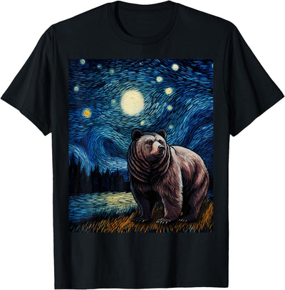 Graphic Grizzly Bear Van Gogh Starry Night Grizzlies Animal T-Shirt