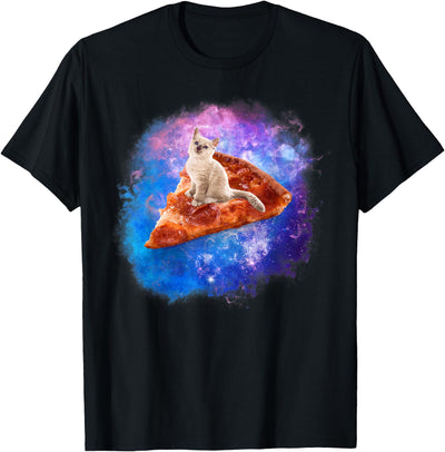 Funny Cat by AKH Galaxy Cat Riding A Pizza T-Shirt