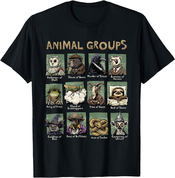 Animal Groups Unveiled - Educational Wildlife Design Rabbit T-Shirt in Black