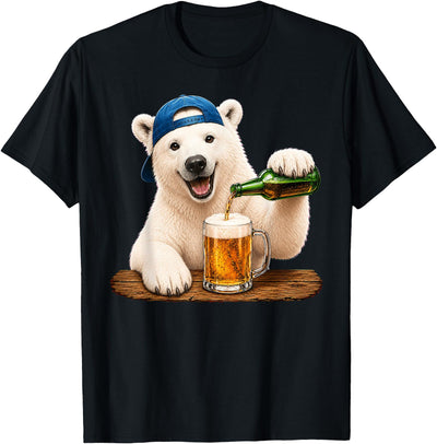 Polar Bear Drinking Beer Funny Animal Meme Lovers Men Women T-Shirt