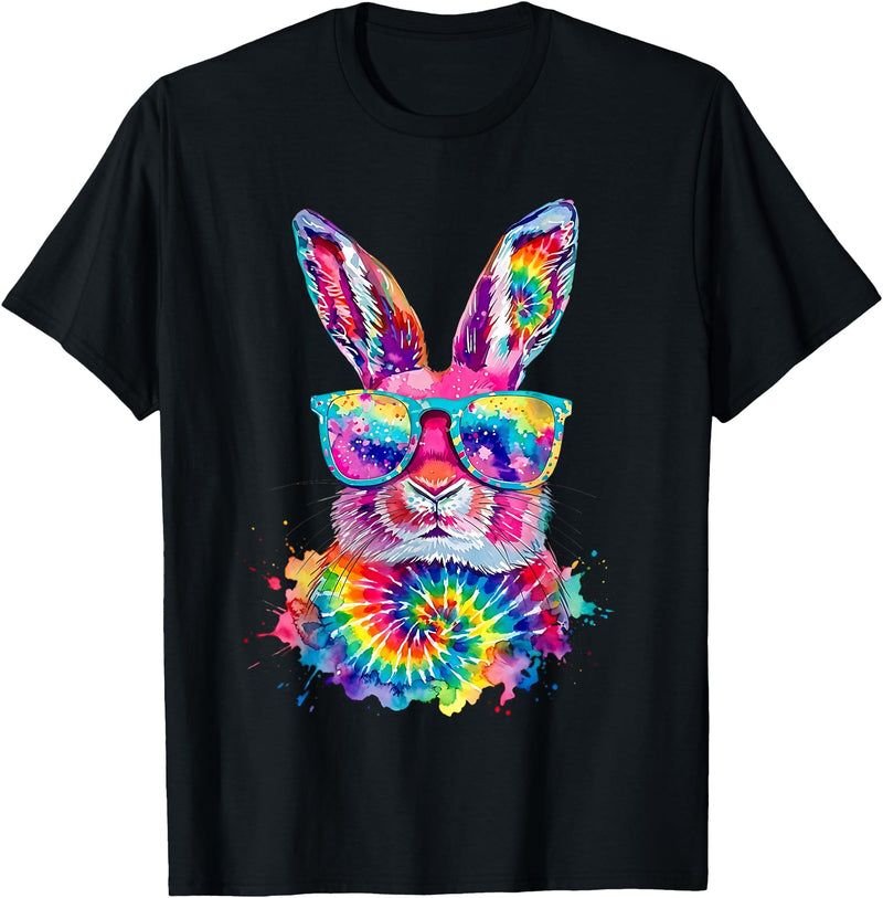 Bunny Face with Tie Dye Glasses Happy Easter Day Men Boy Kid T-Shirt in Black