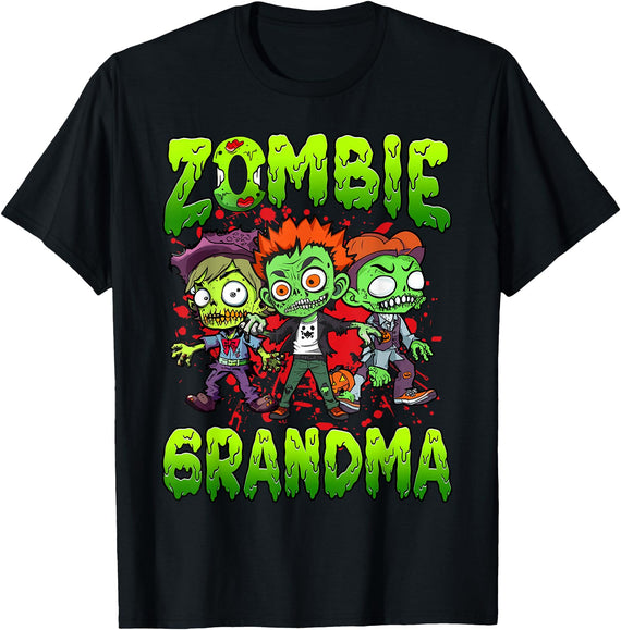 Funny Zombie Lovers Birthday Party Family Matching Zombie Grandma Halloween Costume Family Matching T-Shirt, Small, Black -