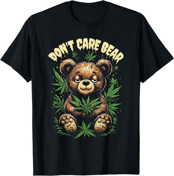 Funny Cannabis Apparel Funny Bear Cannabis Design - Don’t Care Bear T-Shirt - Black