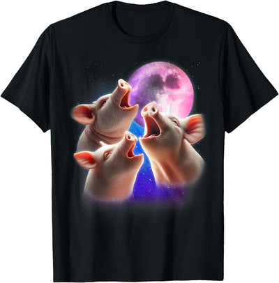 3 Pigs Howling At The Moon Funny Pig Animal Lover Farmer T-Shirt