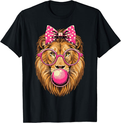 Lion with Bubble Gum and Pink Bow T-Shirt