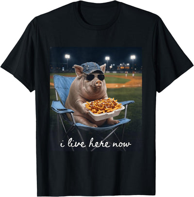 Funny Pig Baseball I Live Here Now T-Shirt