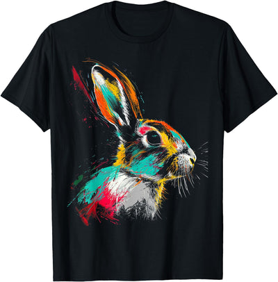 Colorful Paint Splatter Rabbit Portrait T-Shirt