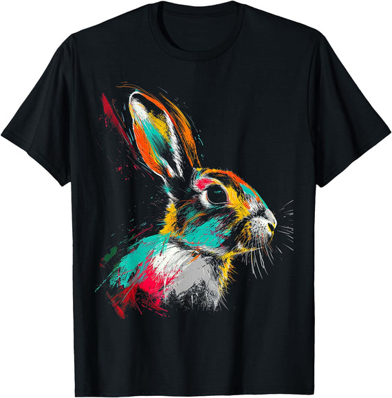 Rabbit Colorful Animal Motif Art Rabbit T-Shirt in As Pictured
