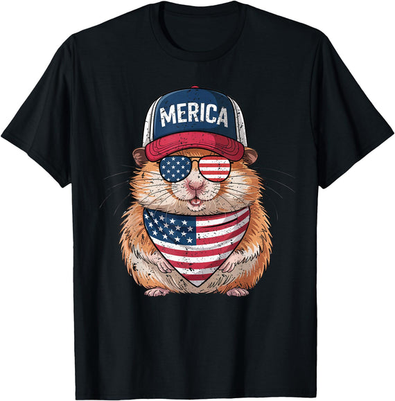 Hamster 4th of July US American Flag Patriotic T-Shirt - Black