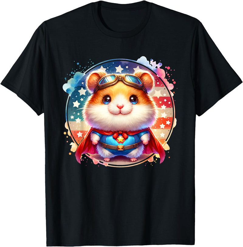 Cute Fluffy Super Hero Hamster Superhero Hamster T-Shirt - Black