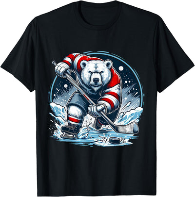 Hockey Player Love Polar Bear Hockey Bear on Ice: A Funny Polar Bear Playing Hockey T-Shirt