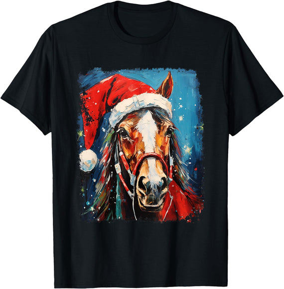 AnimalGraphicPrints Horse Christmas T-Shirt - Black