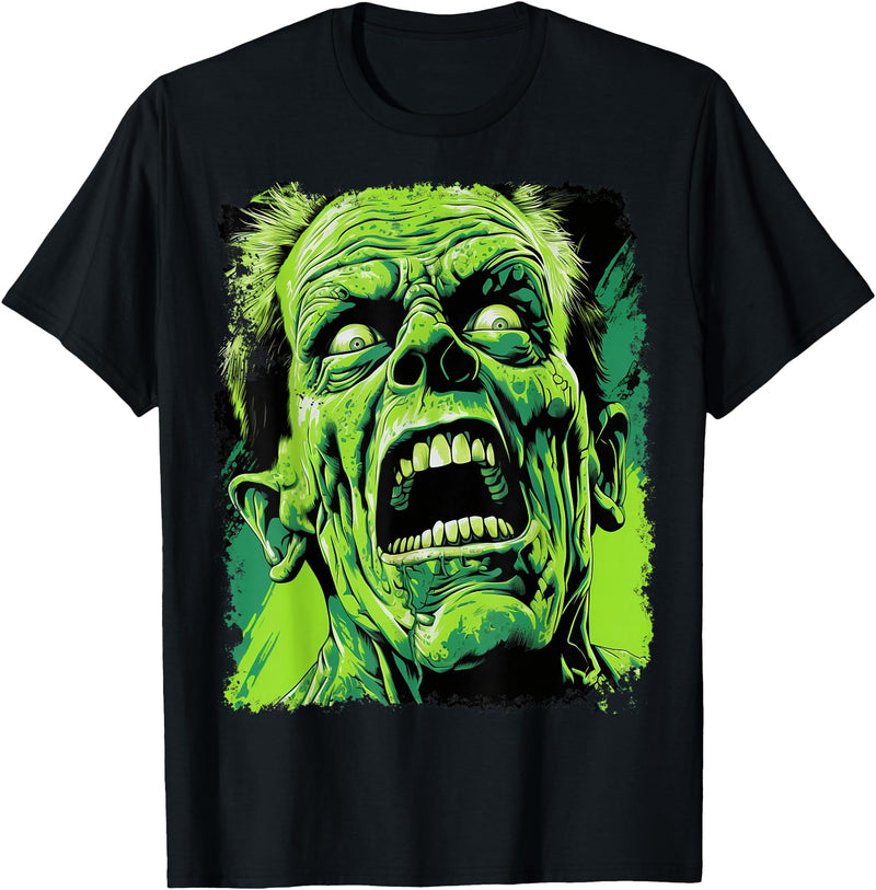 FrightNightFits Classic Horror Green Evil Crazy Scientist Freak Halloween T-Shirt - Black