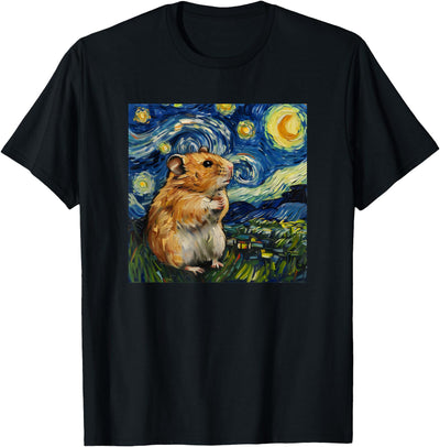 Cute Van Gogh Hamster Starry Night Funny Women & Men T-Shirt