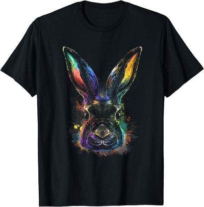 Rainbow Paint Splatter Rabbit Head T-Shirt