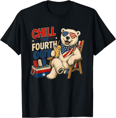 Funny Patriotic Chill The Fourth Out Polar Bear 4th of July T-Shirt