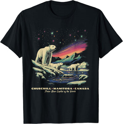 Polar Bears and Northern Lights Churchill Manitoba Canada Polar Bear Capital of the World T-Shirt