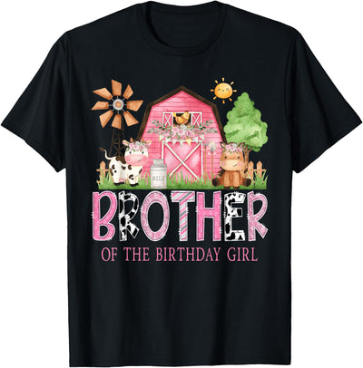 Farmer Pink Cow Birthday Girl Matching Brother of the 1st T-Shirt