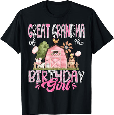 Great Grandma of the Birthday Girl Pink Farm Tee