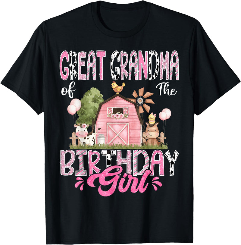 Famer Pink Cow Birthday Matching Tees Great Grandma Of The Birthday Girl 1St Birthday Cow Farm T-Shirt - Black