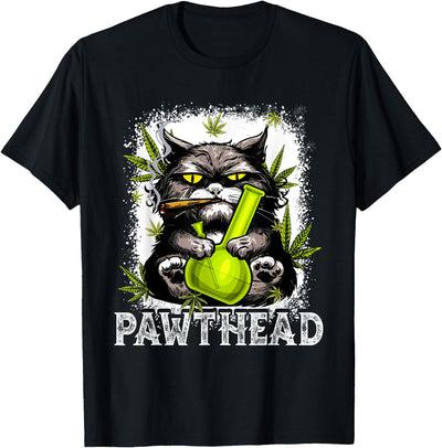 Generic Funny Pawthead Weed Cat Dad Mom Smoking Cannabis Cat 420 T-Shirt for Men Women