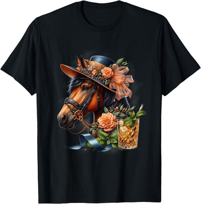 Horse Derby Party Mint Julep Cocktail Floral Hat Racing T-Shirt
