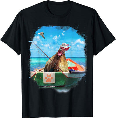 Chicken or Fish, Funny Chickens Fishing Boat T-Shirt