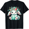 Easter Bunny with Flower Crown Girls Women Floral Cute T-Shirt in Black