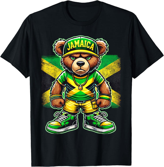 Jamaica Flag Lover Jamaica Flag Teddy Bear Jamaican T-Shirt - Black